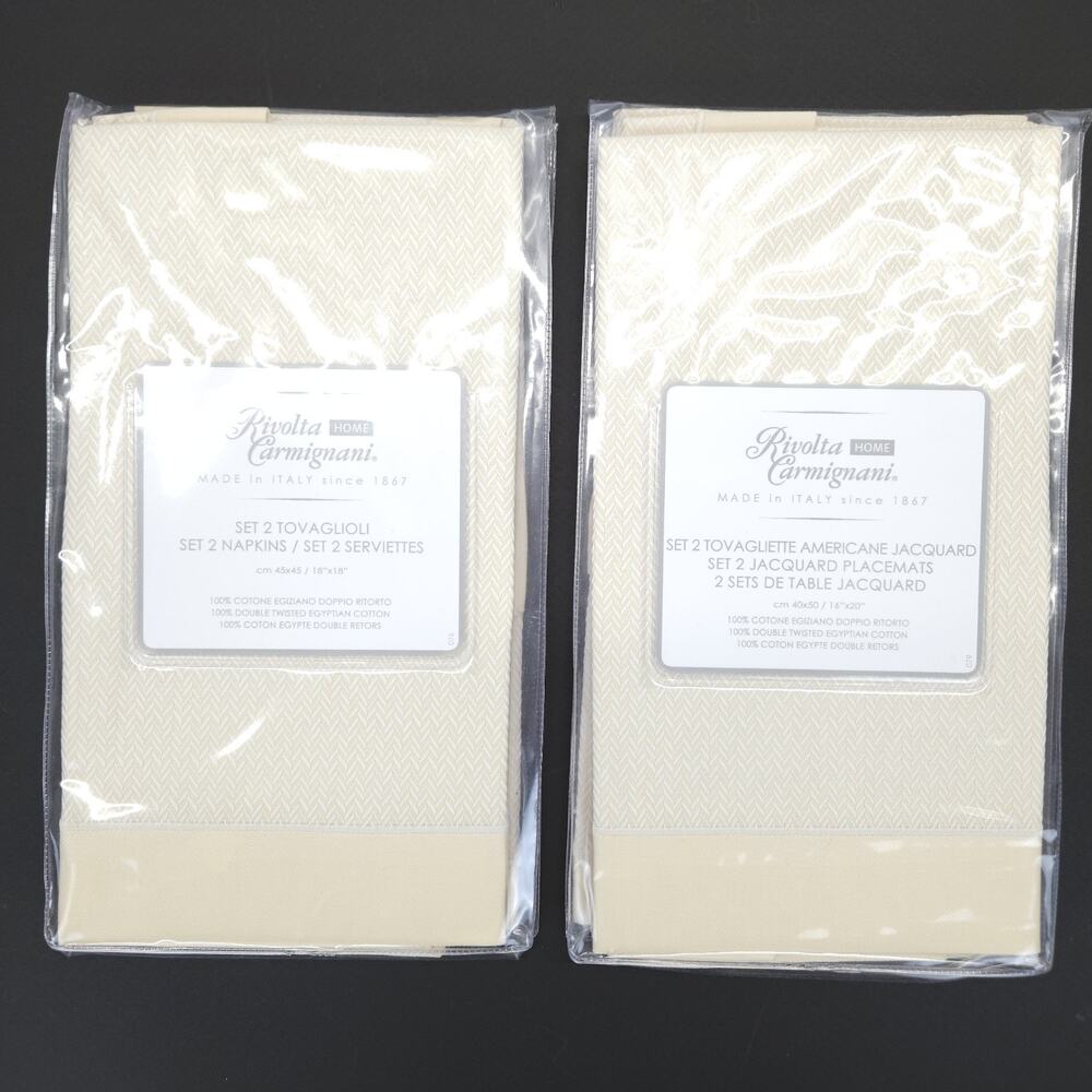 Vtg Italian Placemat Beige Jacquard Egyptian Cotton Luxury Minimalist 18x18 Set4